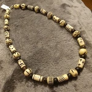 17.t" Carved Bone amd Wooden Bead Necklace